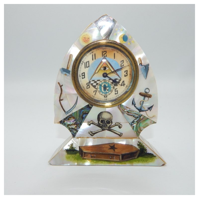 c.1900 table clock inlaid with mother-of-pearl