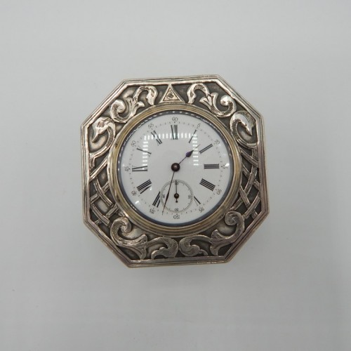 c.1875 English silver table clock