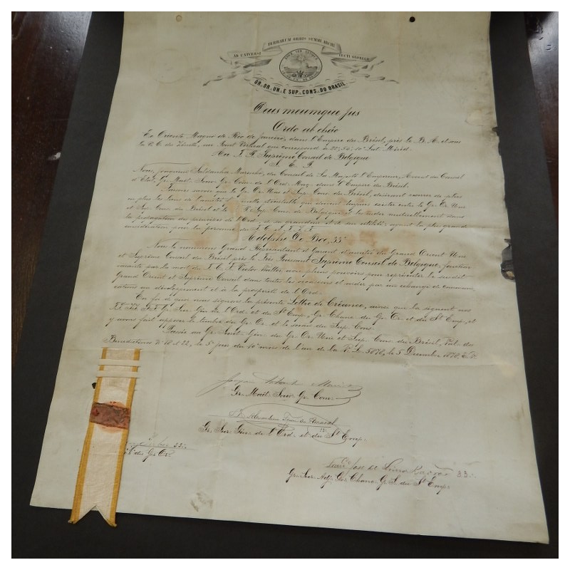 Certificate Belgium- Brazil 1878 33e degree