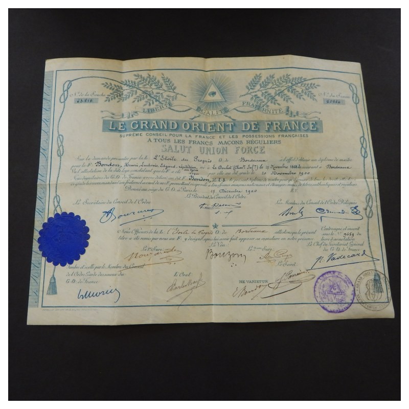 1930 diplome grand Le Orient de France
