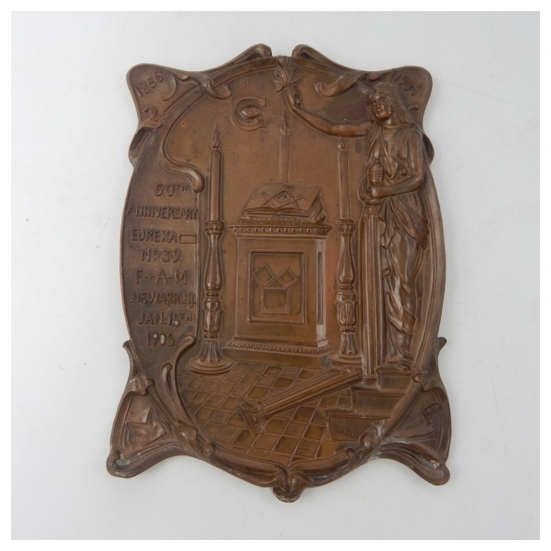 1906 Bronze plaque cast in relief with Masonic allegory.