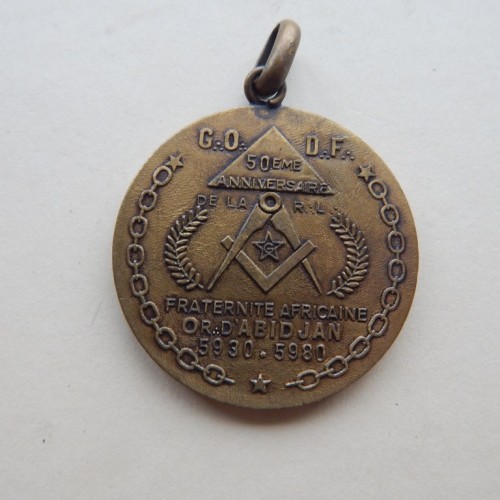 France Medaille Côte d&#039;Ivoire loge Fraternite Africaine 1930