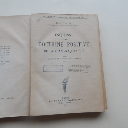 1927 Esquisse d&#039;une doctrine positive de la Franc-Maçonnerie.
