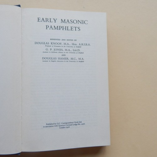 early masonic pamphlets  by Knoop Jones and Hammer